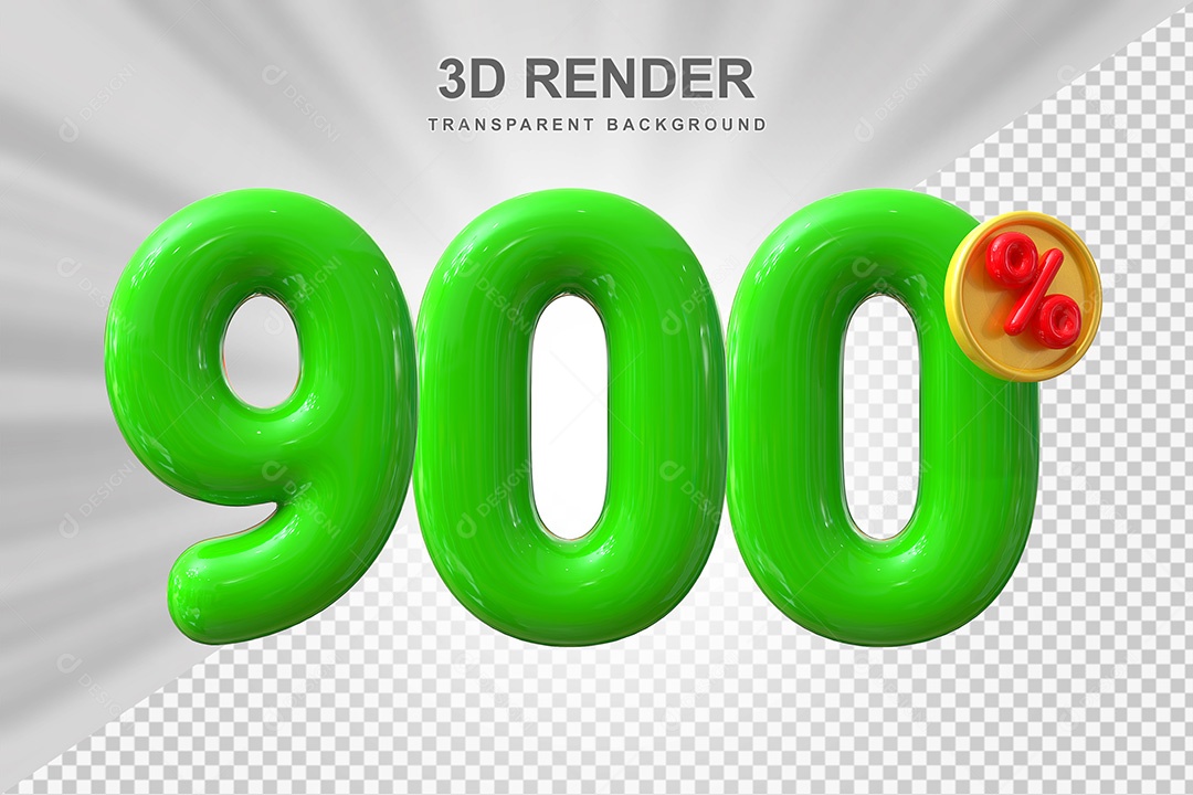 Elemento 3D Número 900% Verde Para Composição PSD