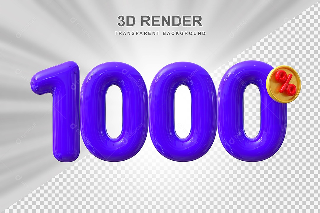 Elemento 3D Número 1000% Roxo Para Composição PSD