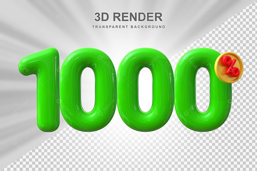 Elemento 3D Número 1000% Verde Para Composição PSD