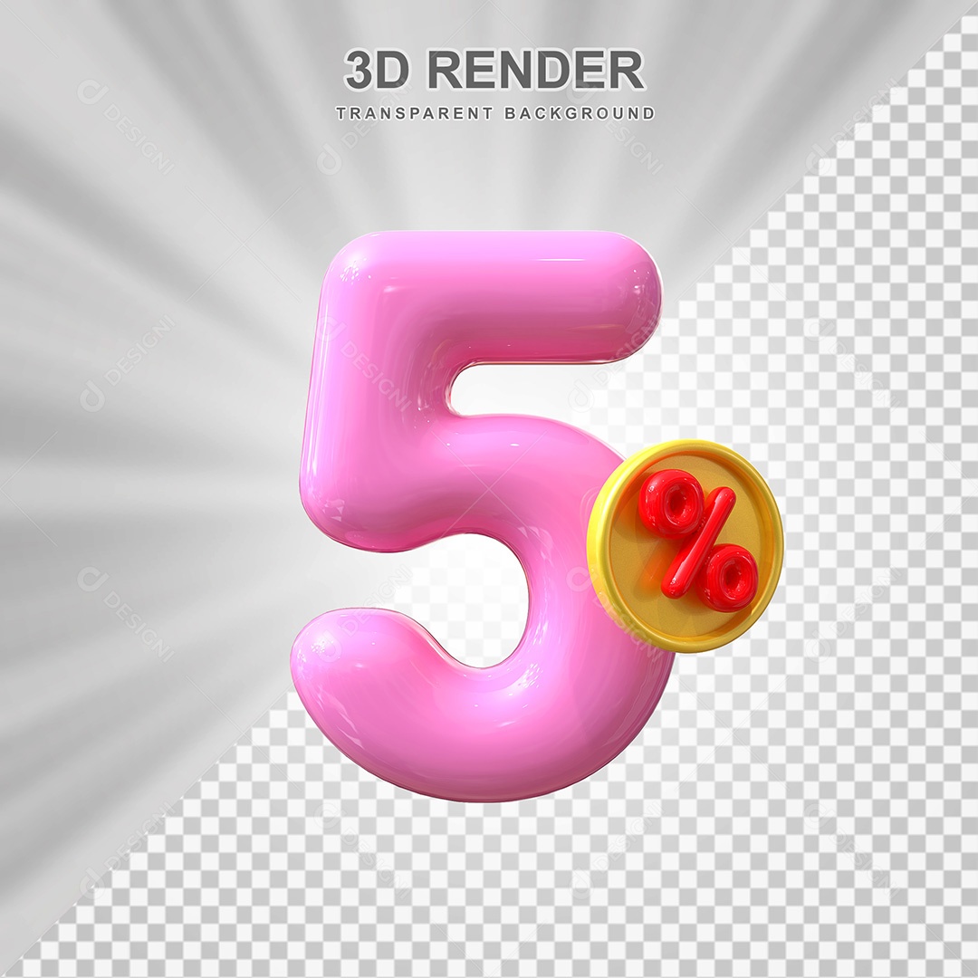 Elemento 3D Número 5% Rosa Para Composição PSD