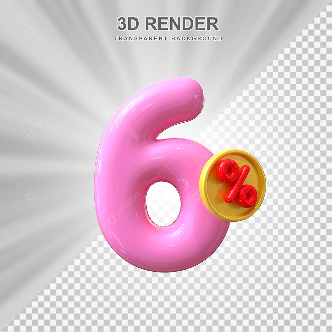 Elemento 3D Número 6% Rosa Para Composição PSD