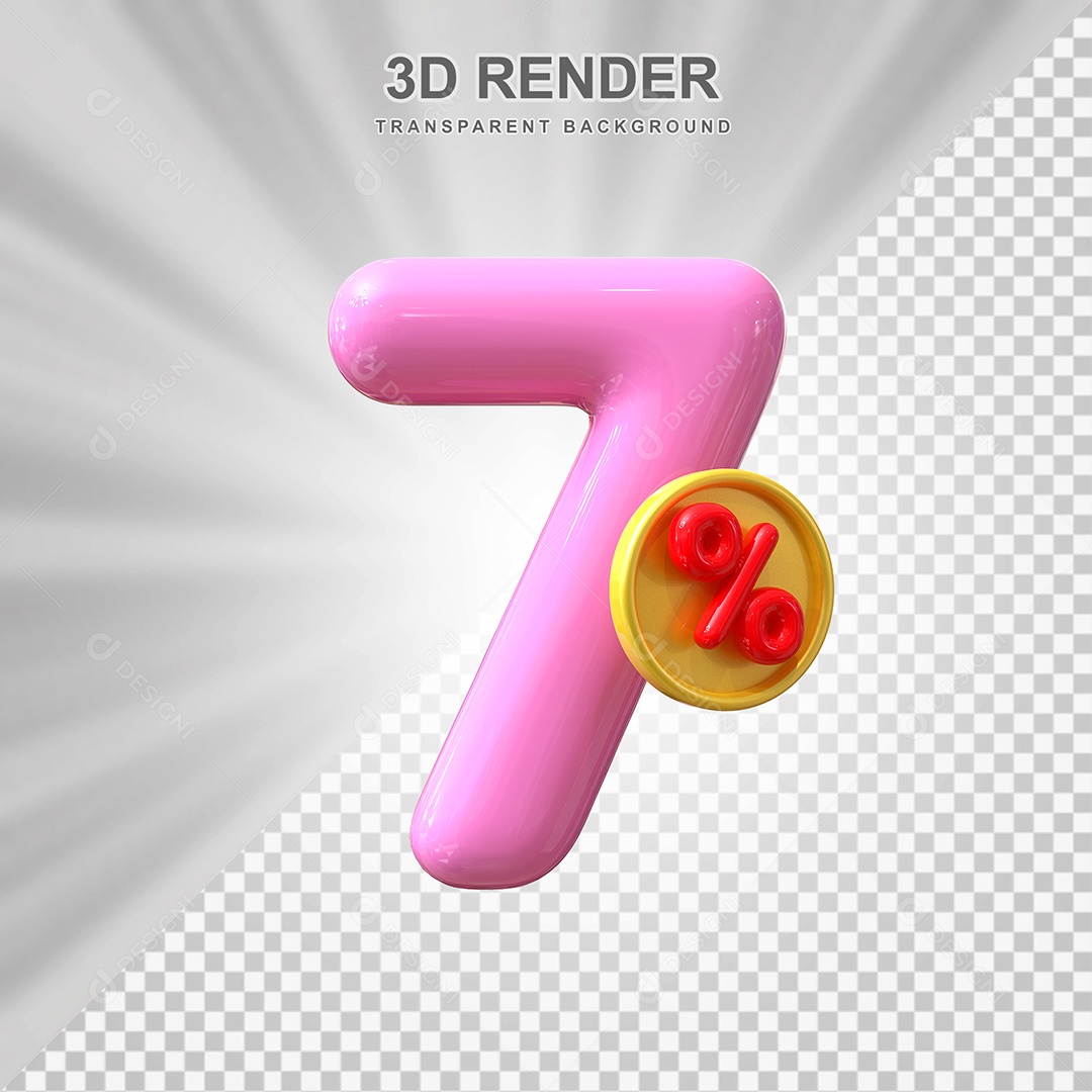 Elemento 3D Número 7% Rosa Para Composição PSD