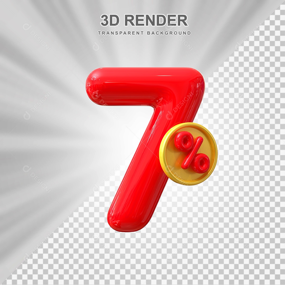 Elemento 3D Número 7% Vermelho Para Composição PSD