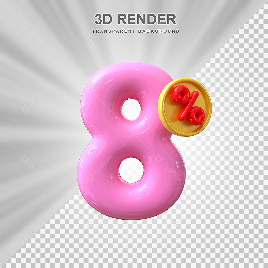 Elemento 3D Número 8% Rosa Para Composição PSD