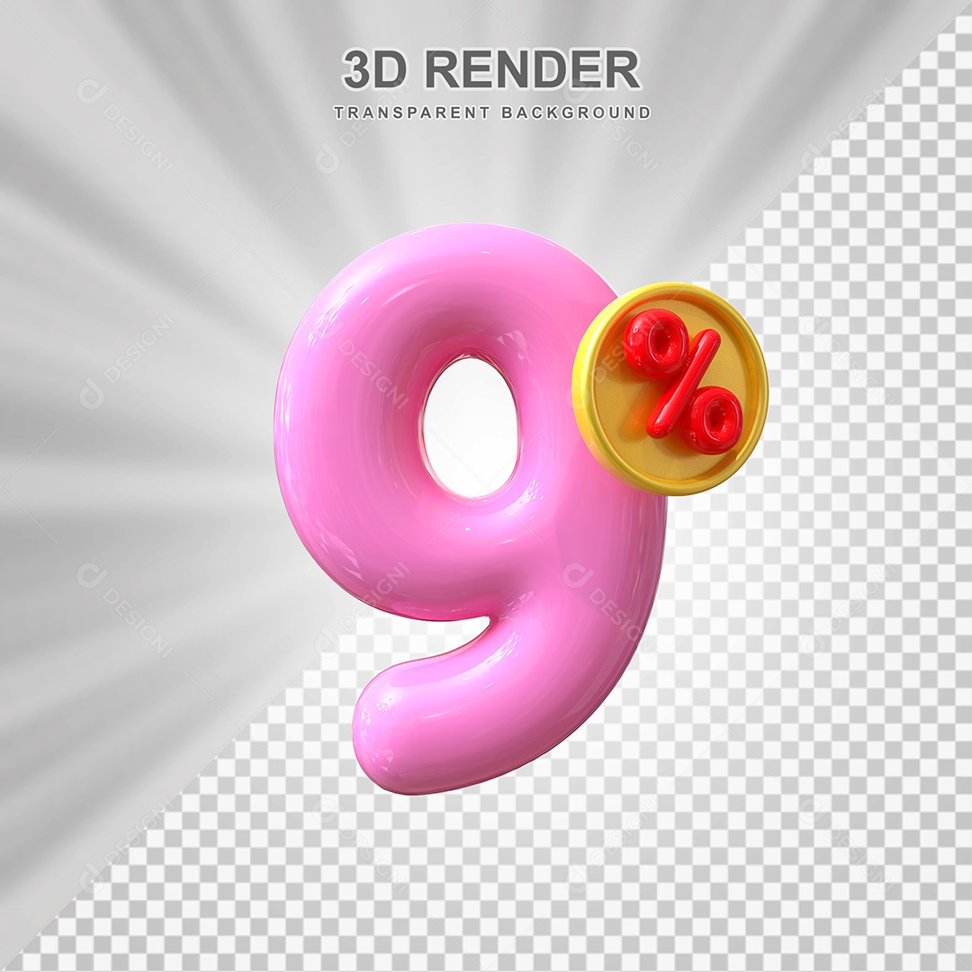 Elemento 3D Número 9% Rosa Para Composição PSD
