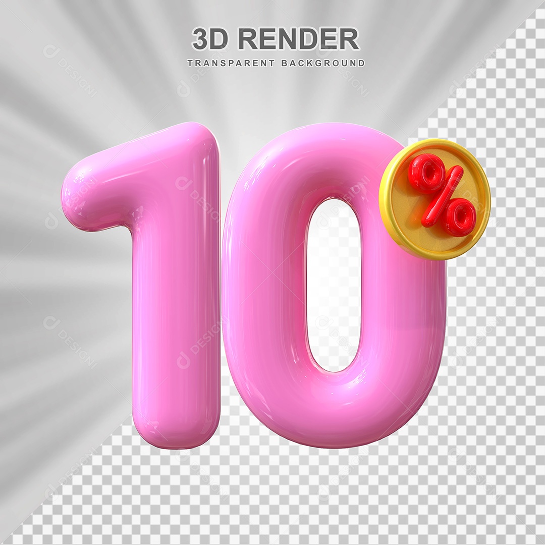 Elemento 3D Número 10% Rosa Para Composição PSD