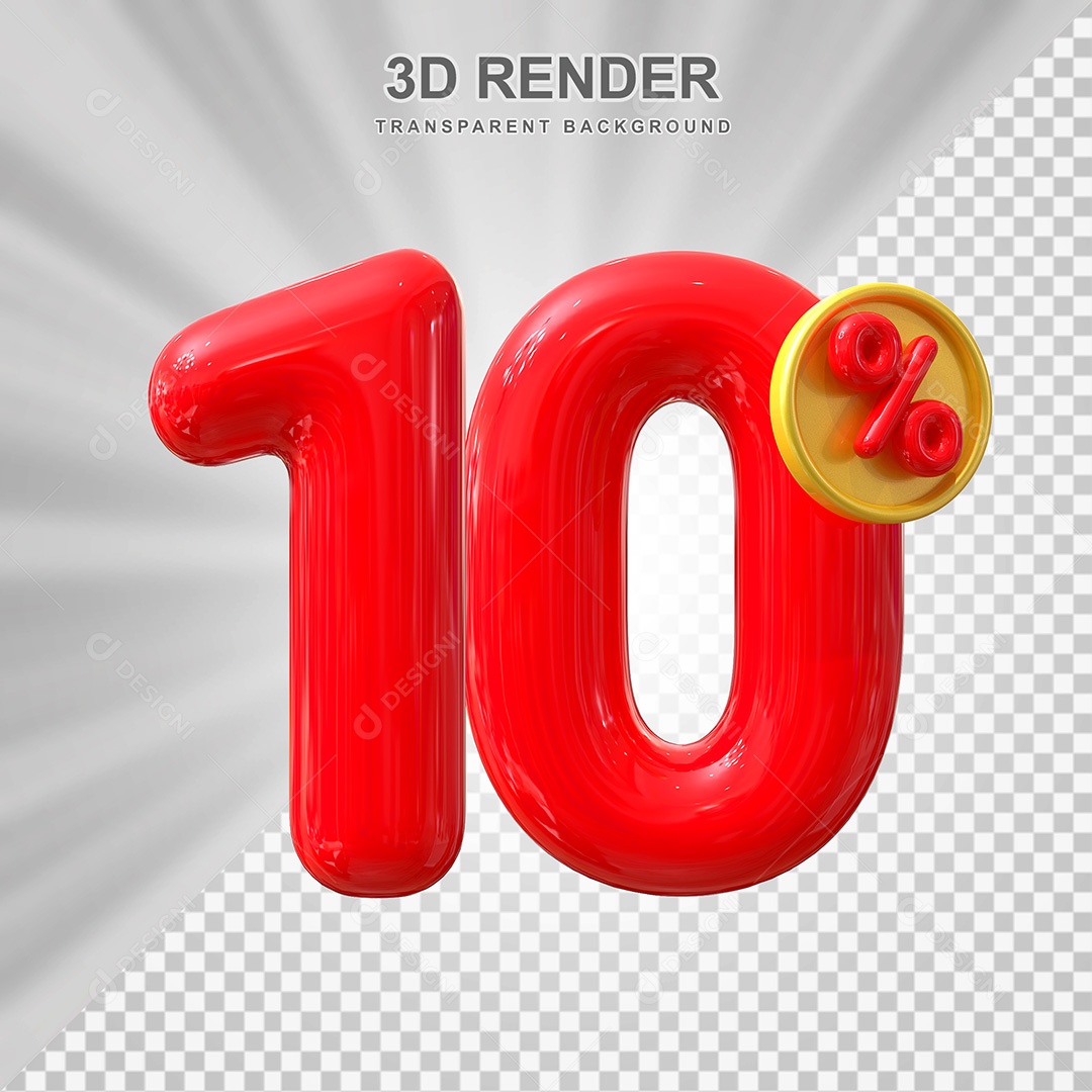 Elemento 3D Número 10% Vermelho Para Composição PSD
