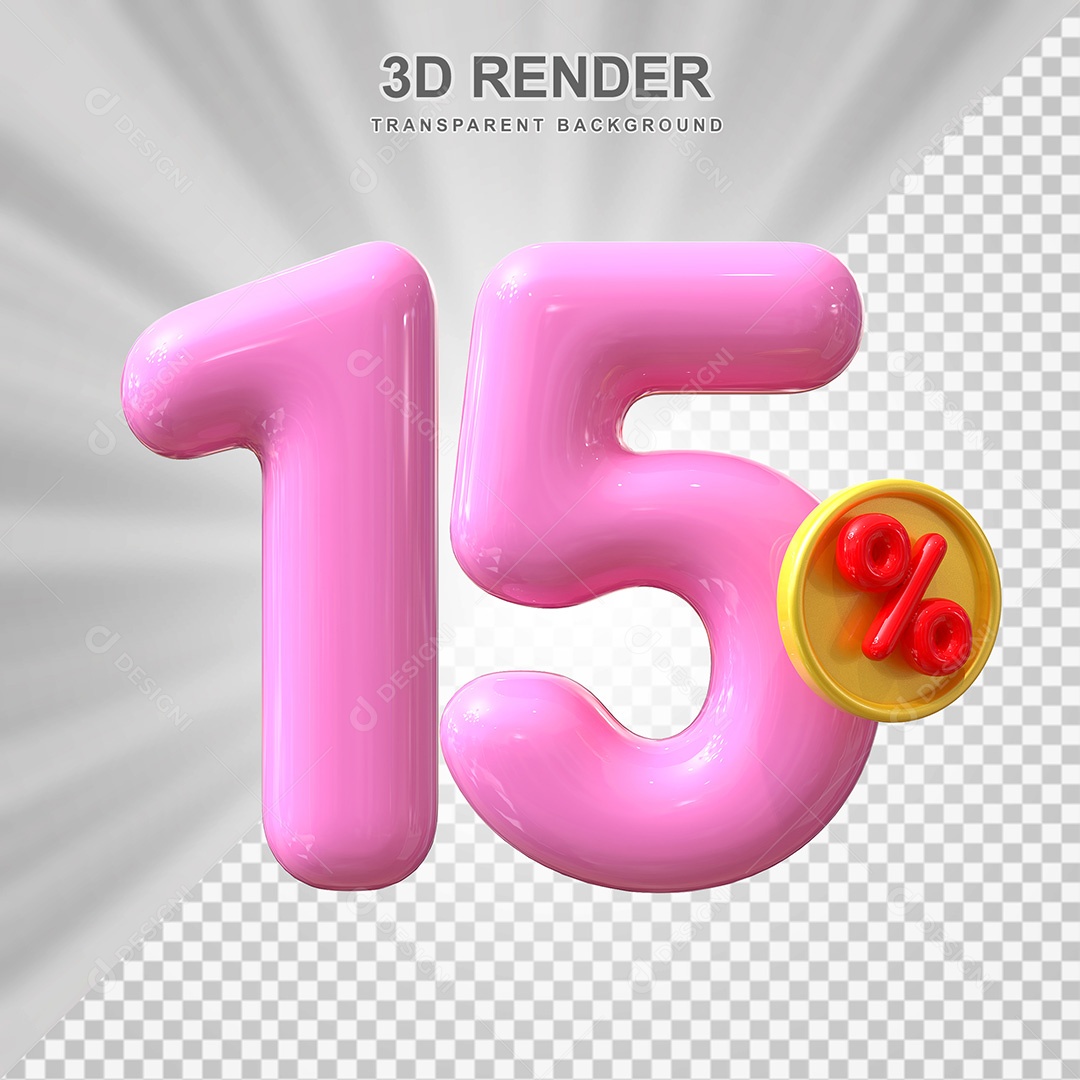 Elemento 3D Número 15% Rosa Para Composição PSD