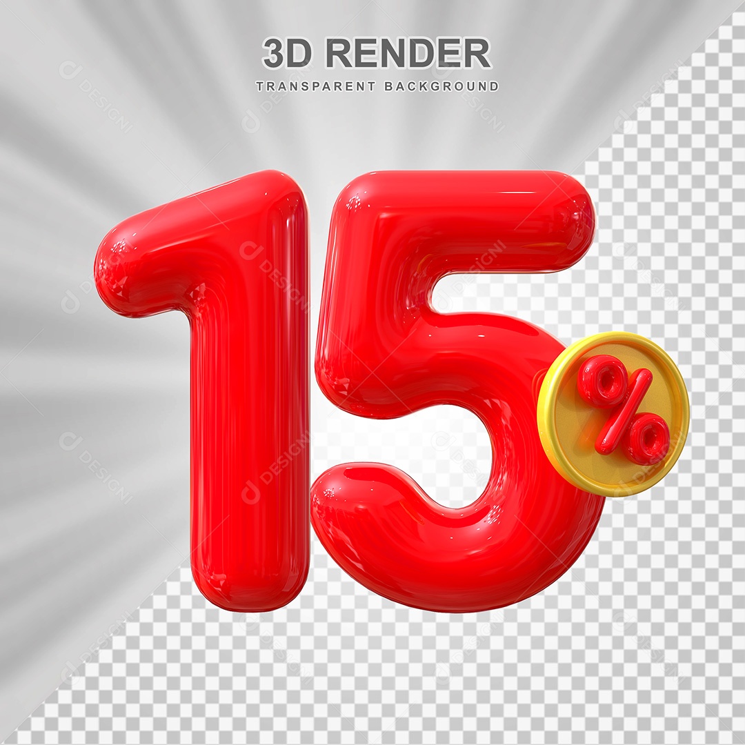 Elemento 3D Número 15% Vermelho Para Composição PSD
