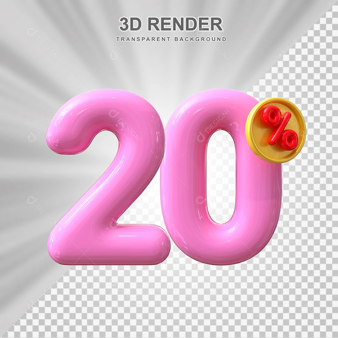 Elemento 3D Número 20% Rosa Para Composição PSD