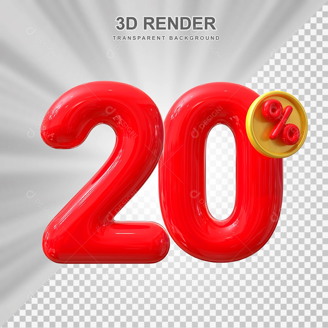Elemento 3D Número 20% Vermelho Para Composição PSD