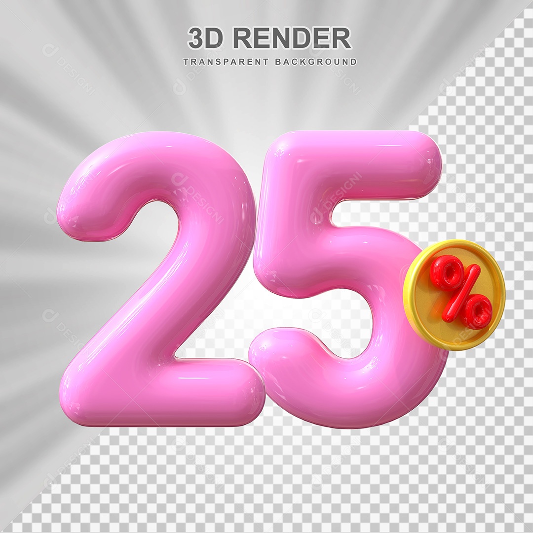 Elemento 3D Número 25% Rosa Para Composição PSD