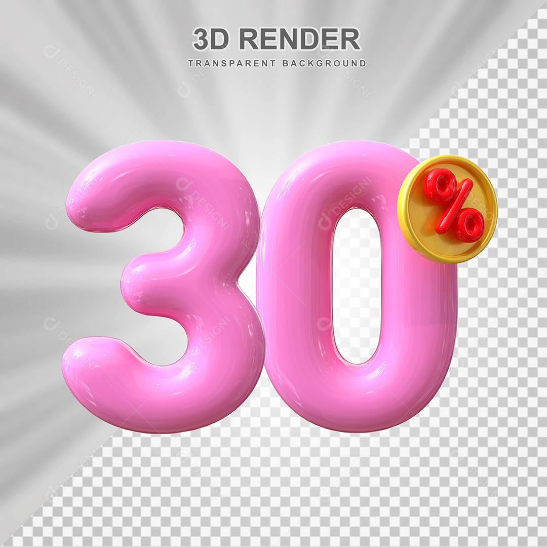 Elemento 3D Número 30% Rosa Para Composição PSD