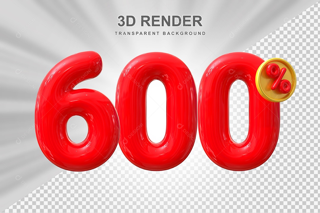 Elemento 3D Número 600% Vermelho Para Composição PSD
