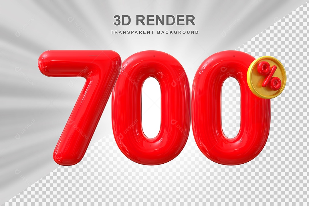 Elemento 3D Número 700% Vermelho Para Composição PSD