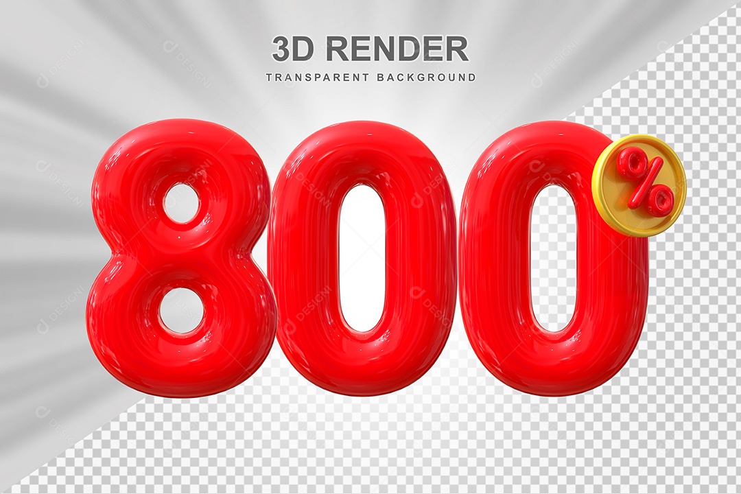 Elemento 3D Número 800% Vermelho Para Composição PSD