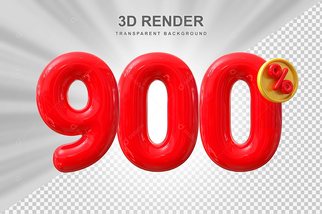Elemento 3D Número 900% Vermelho Para Composição PSD
