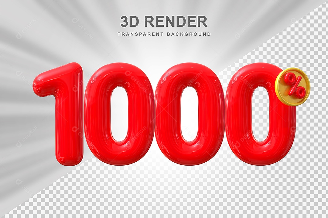 Elemento 3D Número 1000% Vermelho Para Composição PSD