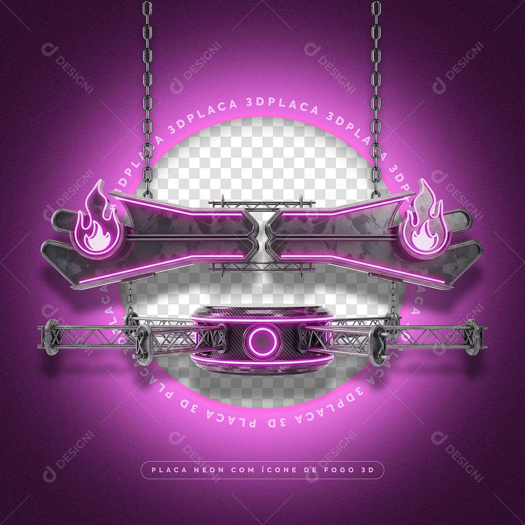 Placa Neon Elemento 3D Para Composição PSD