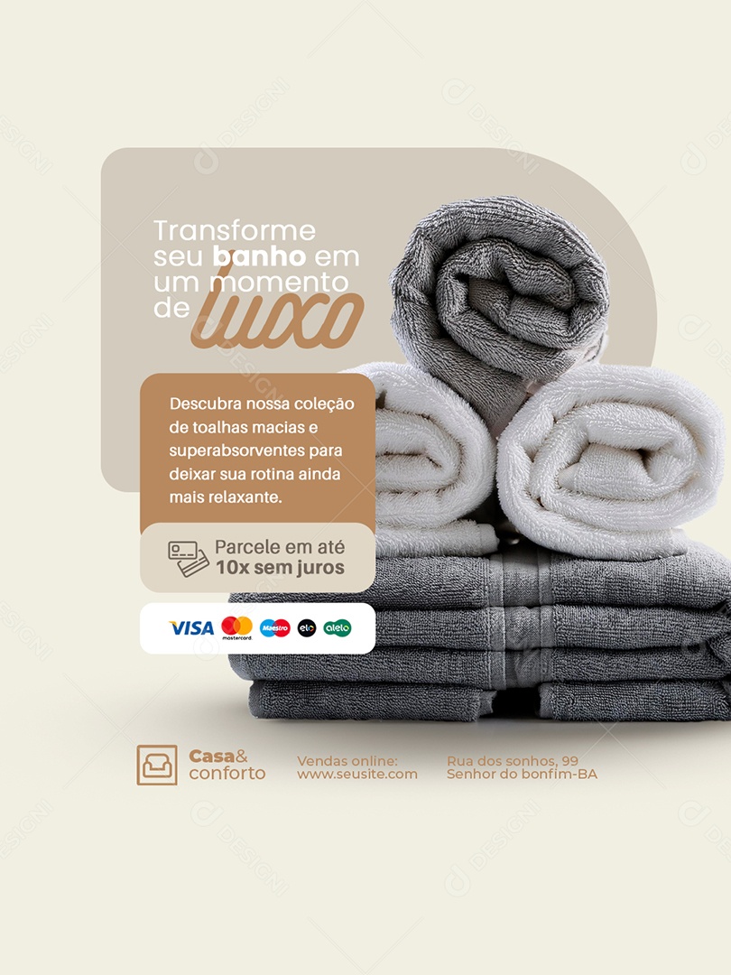 Cama Mesa e Banho Transforme seu Banho em Um Momento de Luxo Social Media PSD Editável