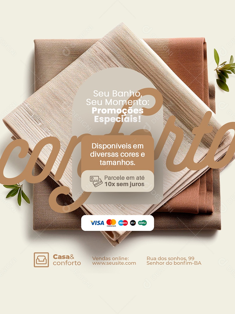 Cama Mesa e Banho Disponíveis em Diversas Cores Social Media PSD Editável