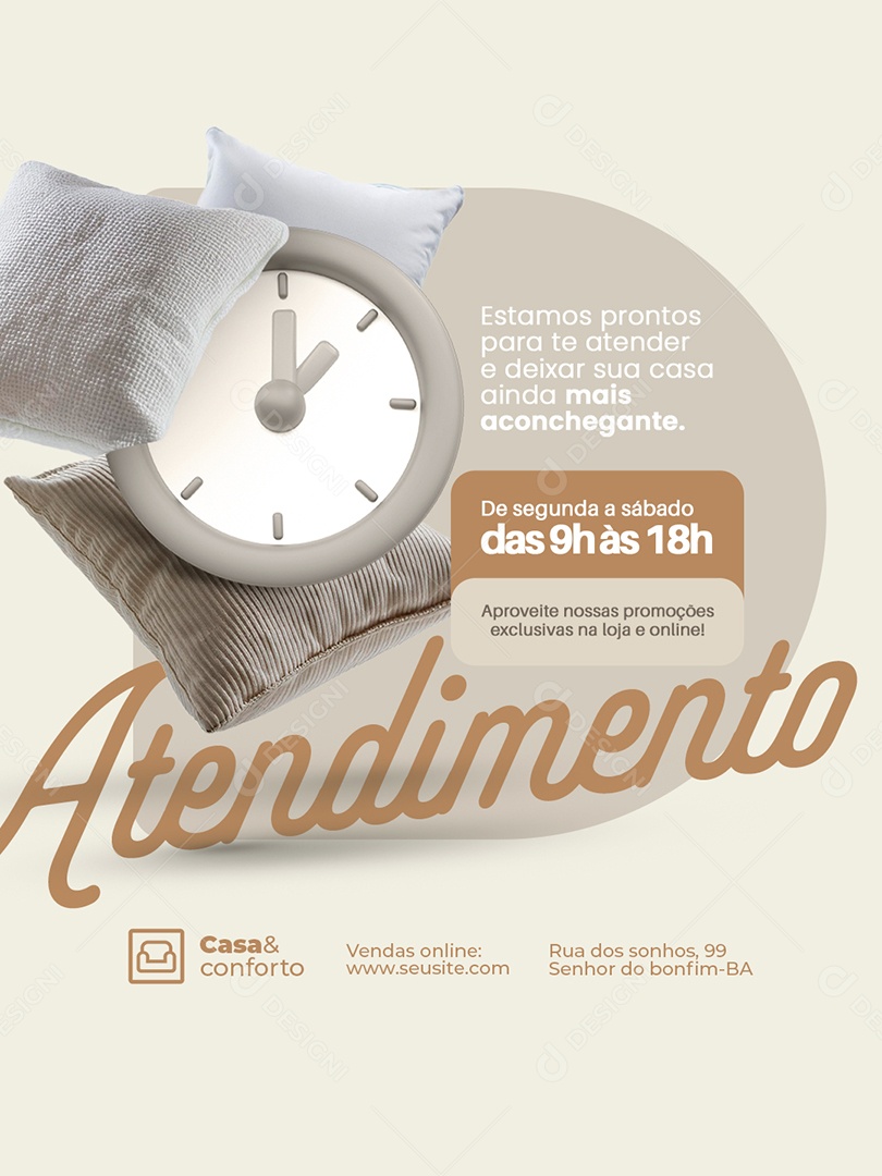 Cama Mesa e Banho Estamos Prontos para Te Atender Social Media PSD Editável