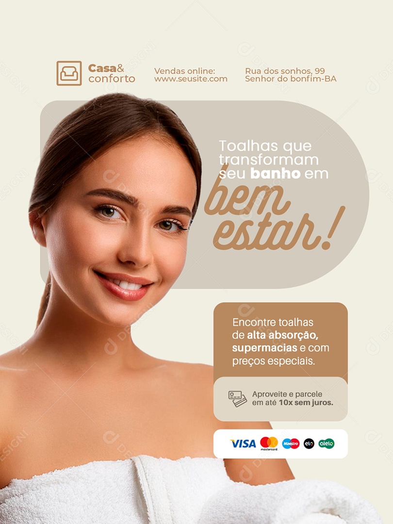 Cama Mesa e Banho Toalhas Que Transformam seu Banho em Bem Estar Social Media PSD Editável