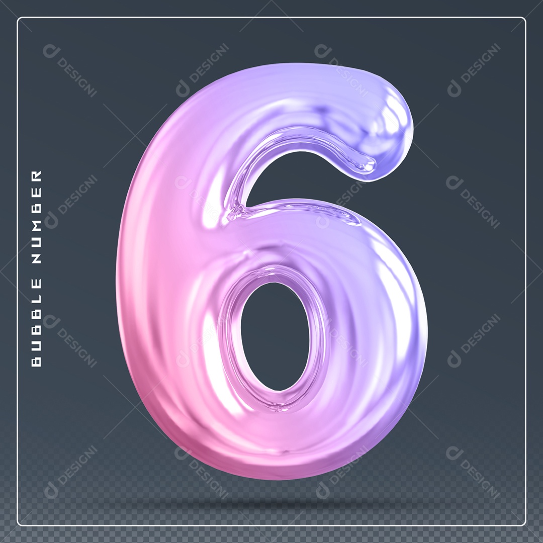 Elemento 3D Número 6 Colorido para Composição PSD