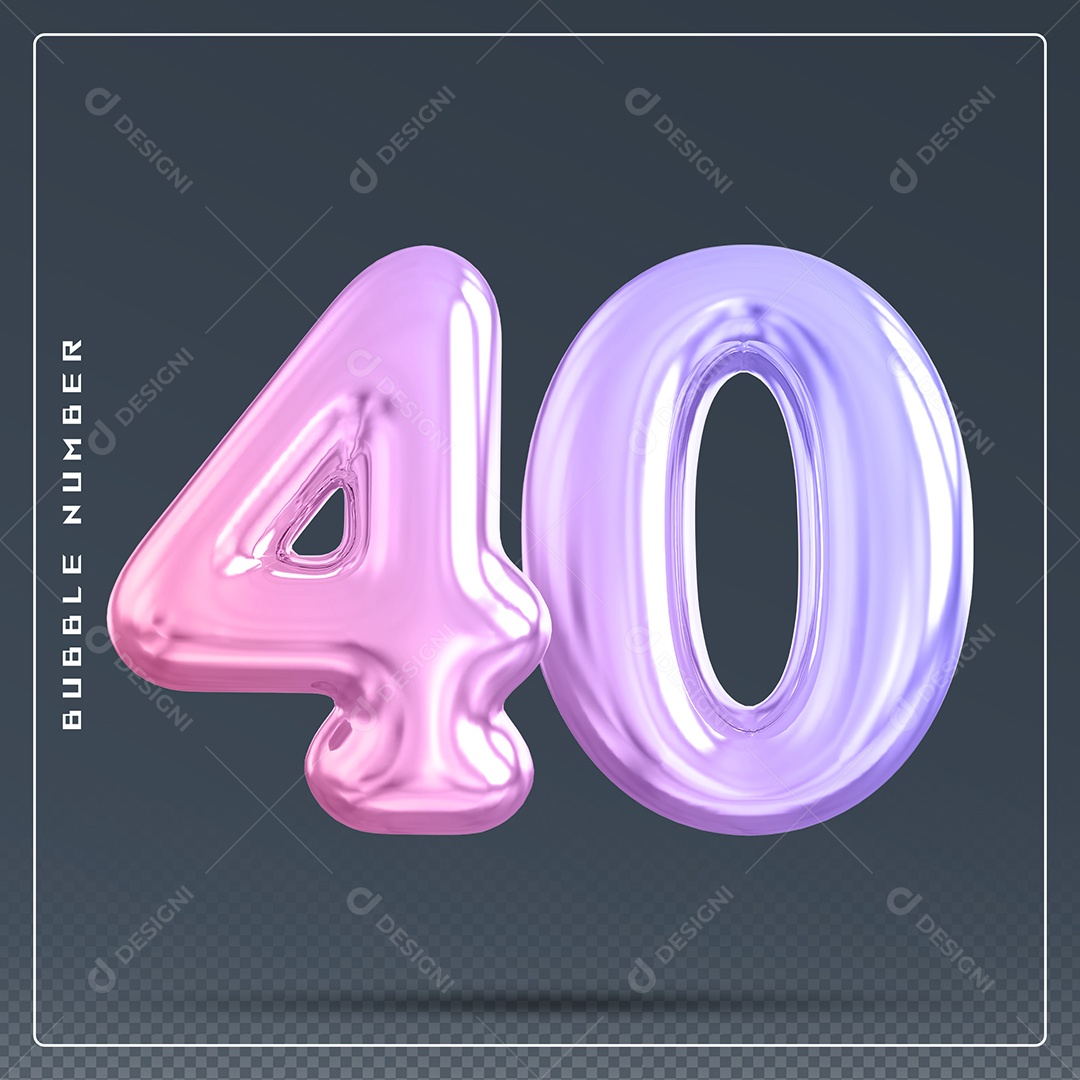 Elemento 3D Número 40 Colorido para Composição PSD