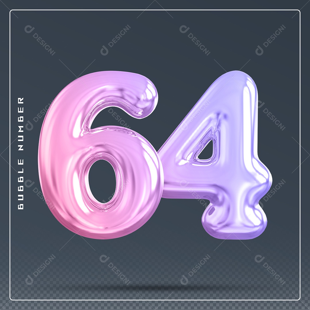 Elemento 3D Número 64 Colorido para Composição PSD