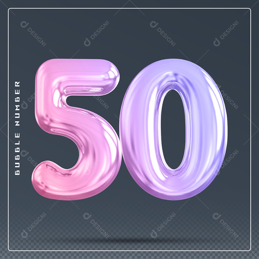 Elemento 3D Número 50 Colorido para Composição PSD