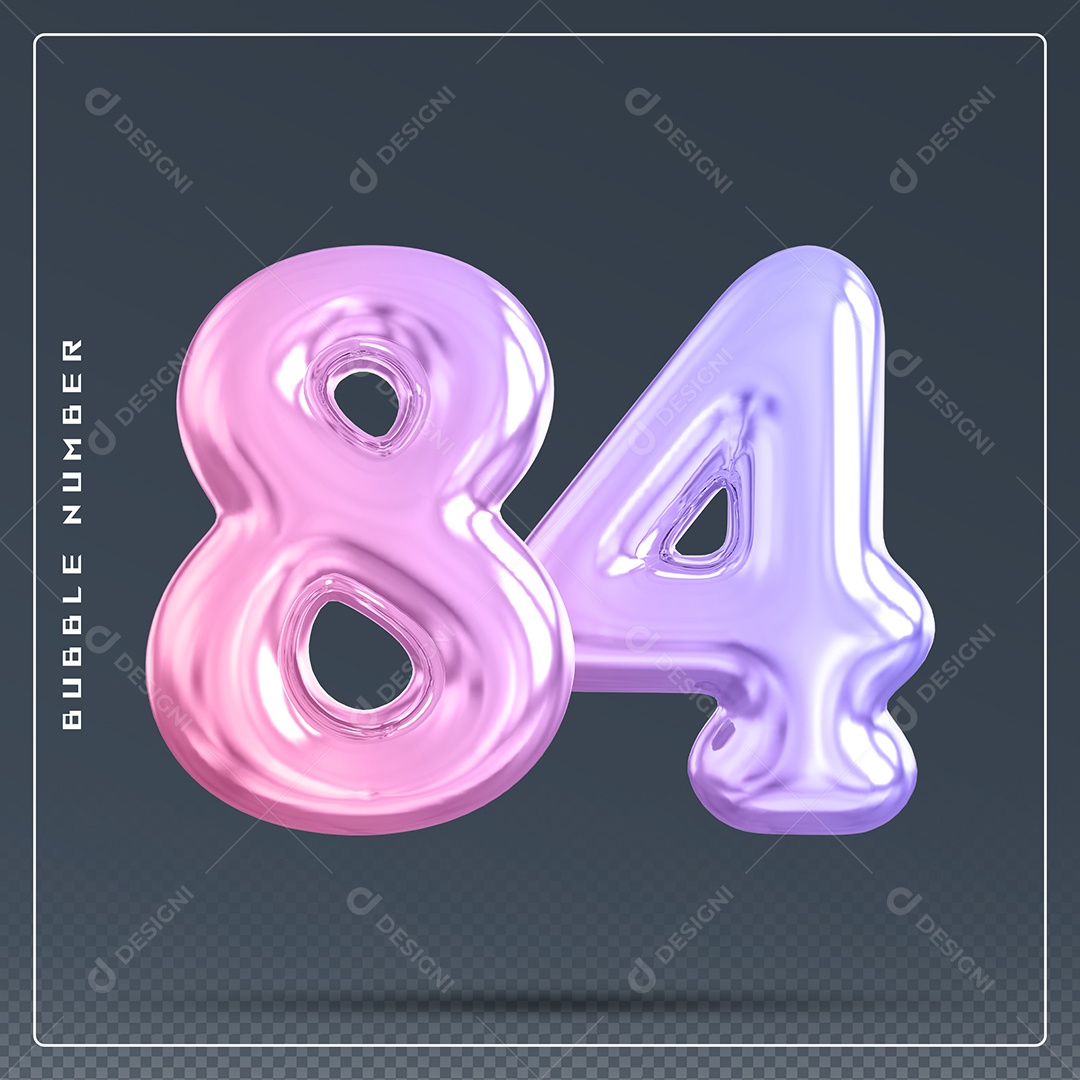 Elemento 3D Número 84 Colorido para Composição PSD