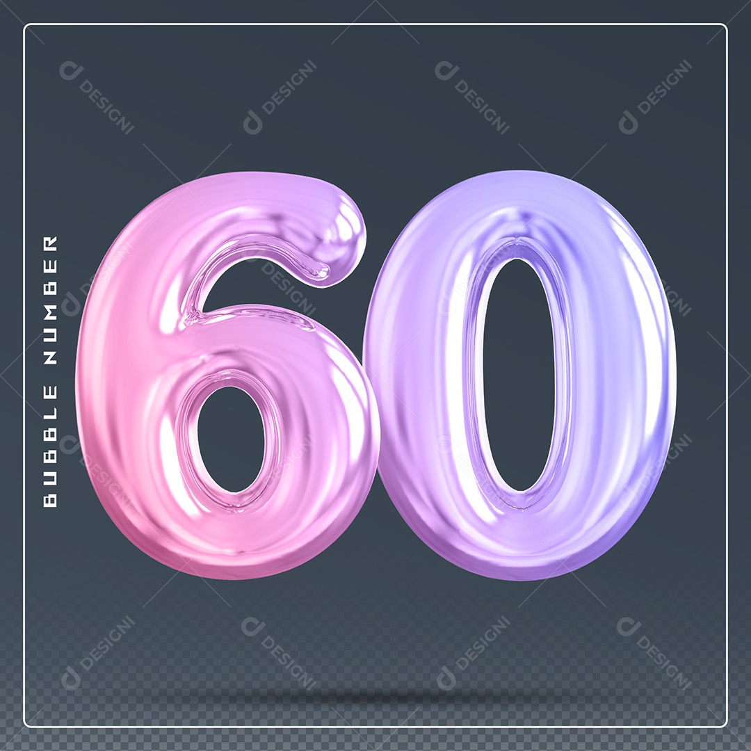 Elemento 3D Número 60 Colorido para Composição PSD