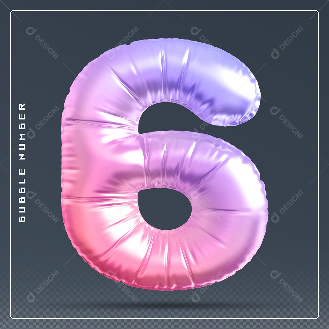 Elemento 3D Número 6 Colorido para Composição PSD