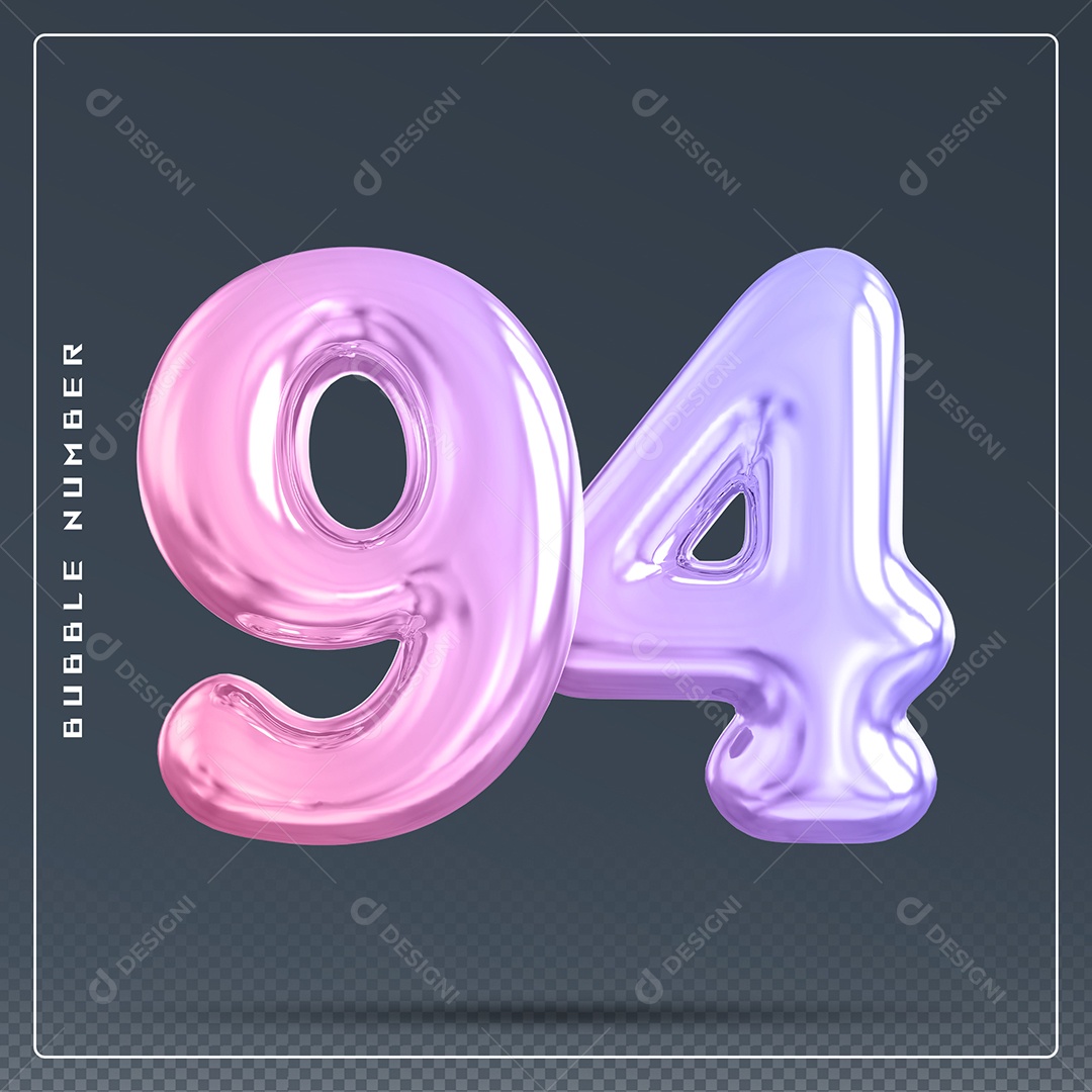Elemento 3D Número 94 Colorido para Composição PSD