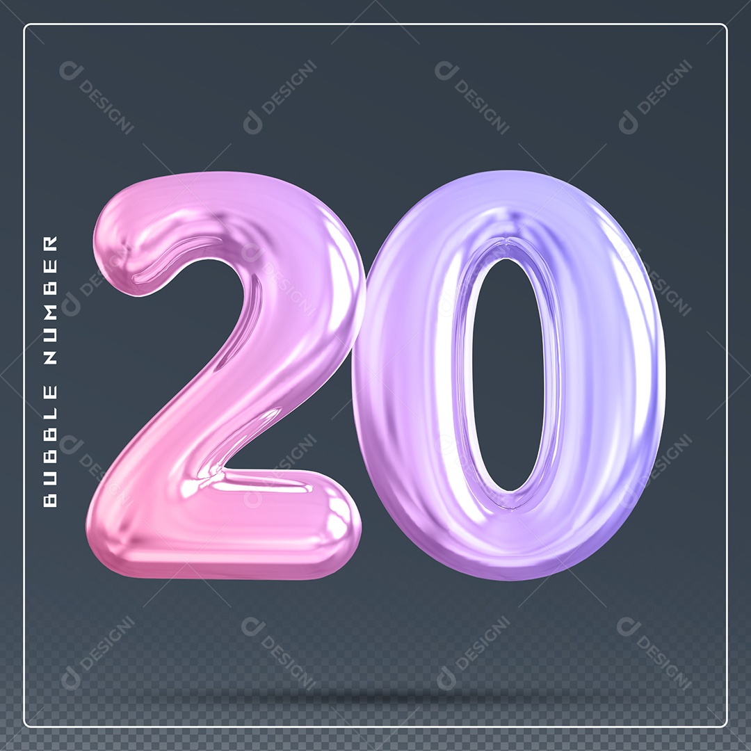 Elemento 3D Número 20 Colorido para Composição PSD