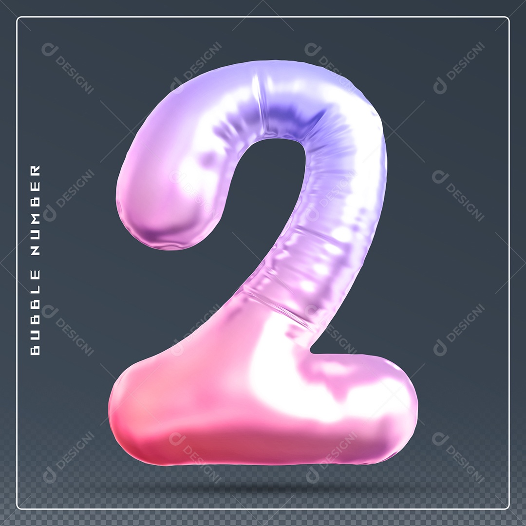 Elemento 3D Número 2 Colorido para Composição PSD