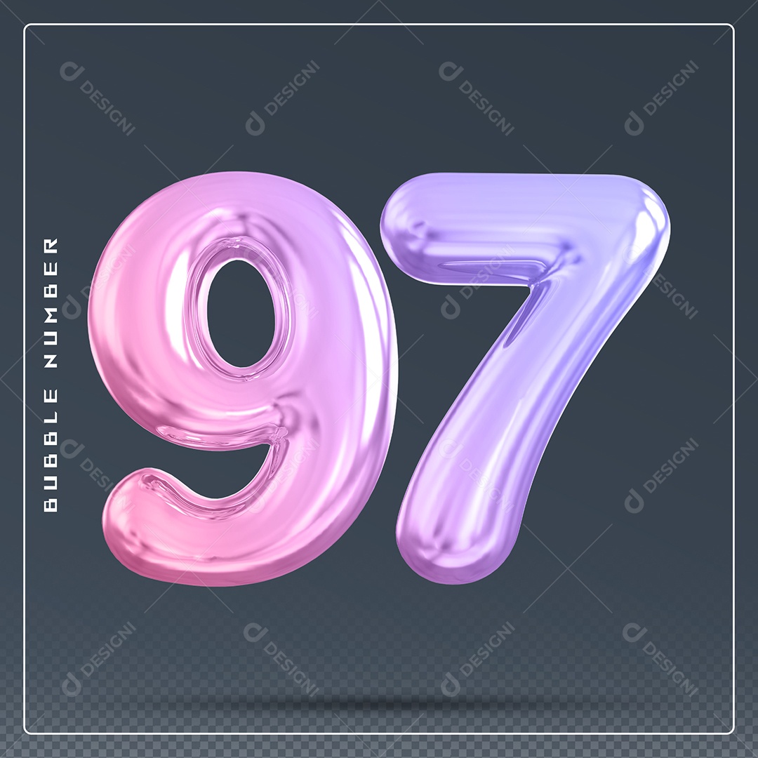 Elemento 3D Número 97 Colorido para Composição PSD
