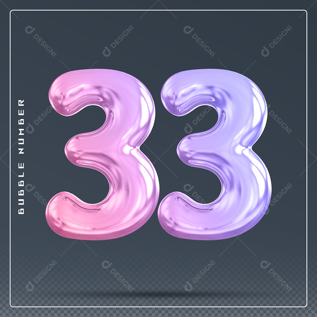 Elemento 3D Número 33 Colorido para Composição PSD