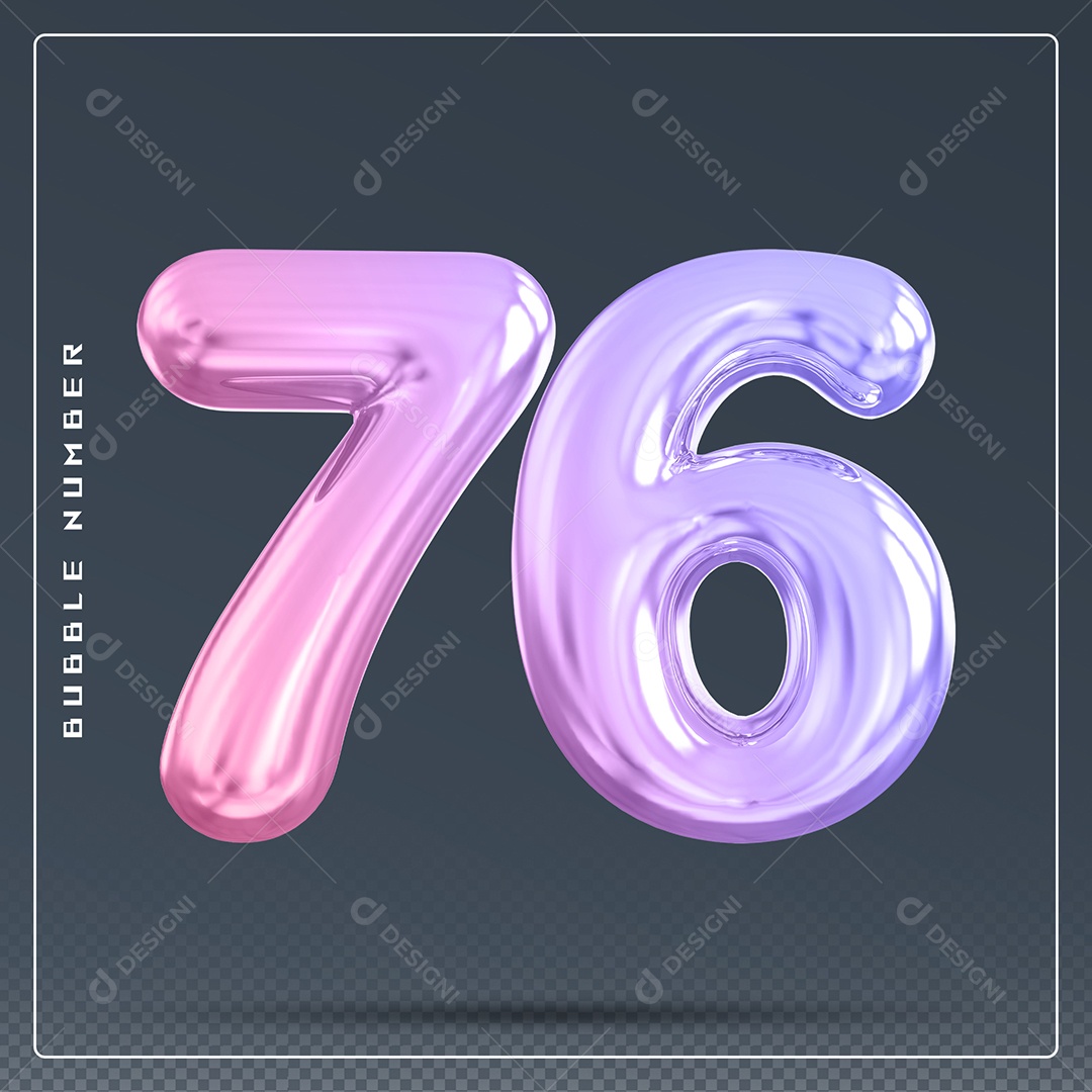 Elemento 3D Número 76 Colorido para Composição PSD