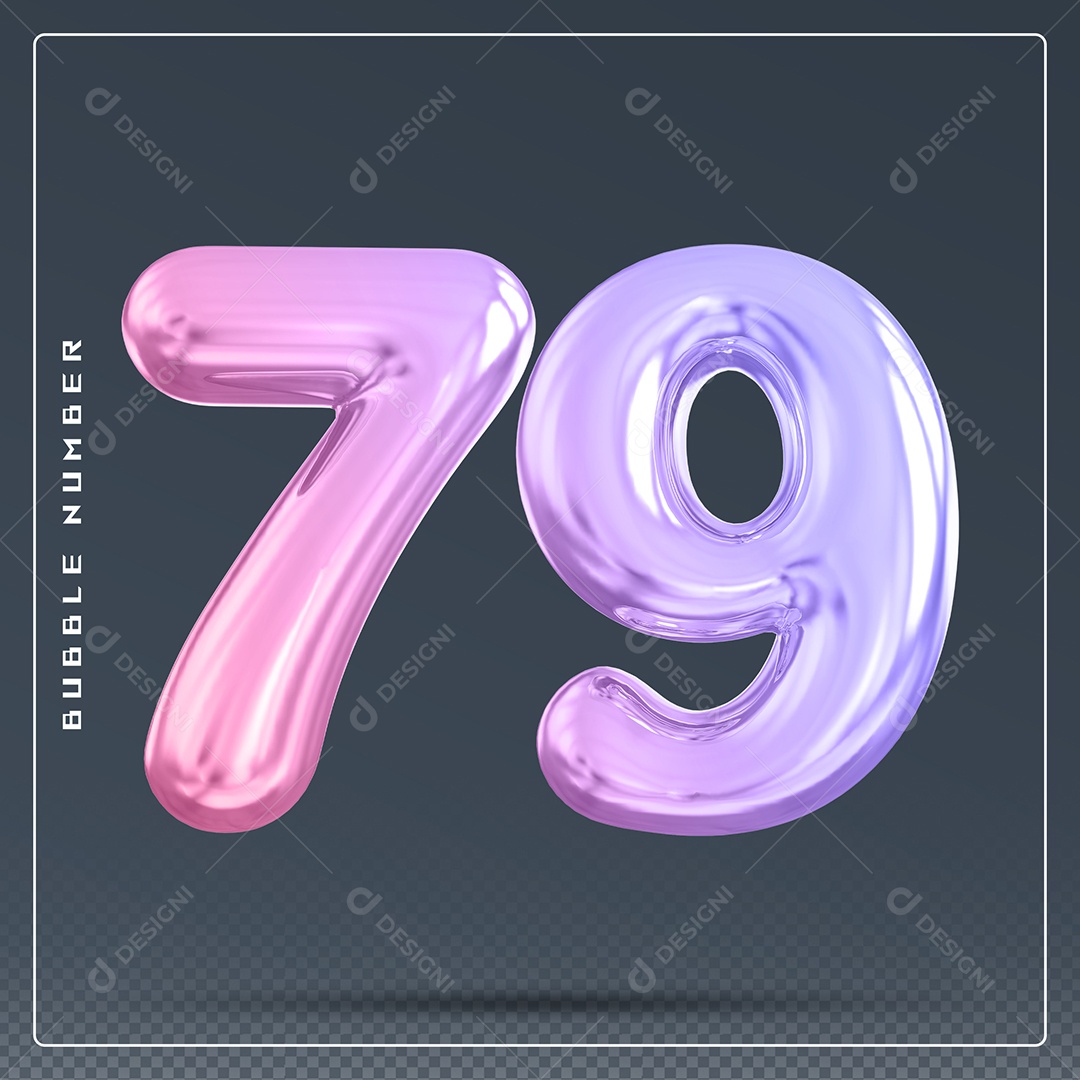 Elemento 3D Número 79 Colorido para Composição PSD