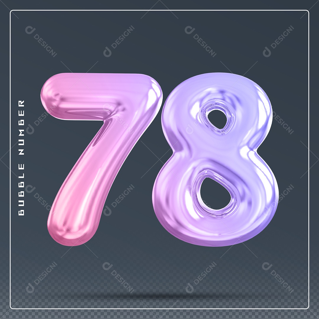 Elemento 3D Número 78 Colorido para Composição PSD