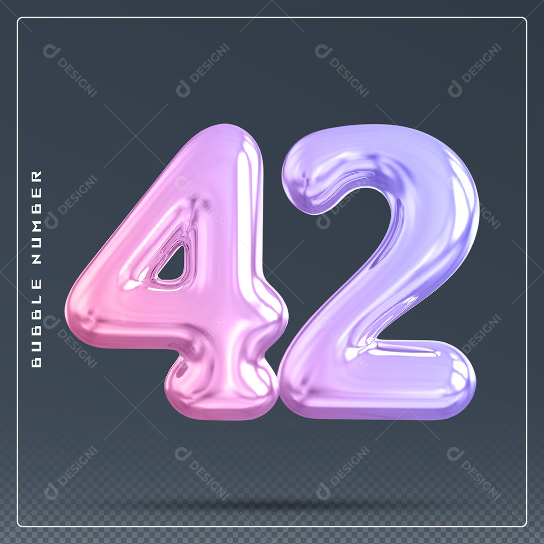 Elemento 3D Número 42 Colorido para Composição PSD