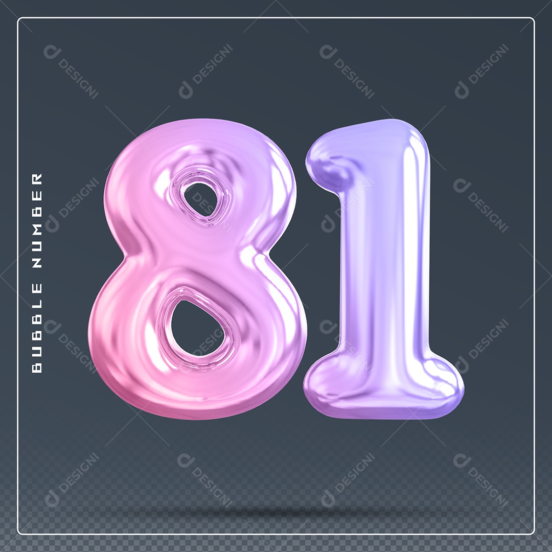 Elemento 3D Número 81 Colorido para Composição PSD