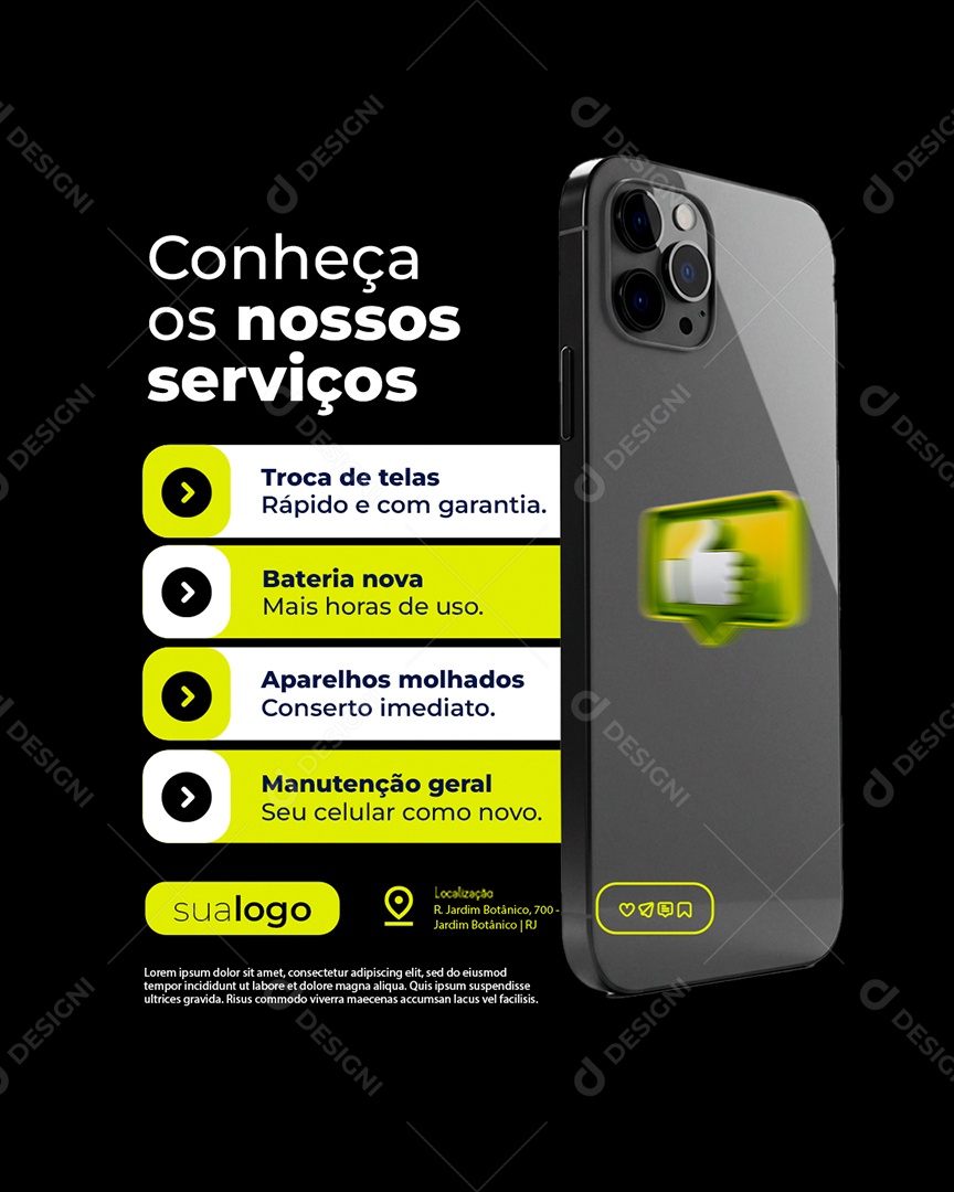 Manutenção de Celular Conheça os Nossos Serviços Social Media PSD Editável