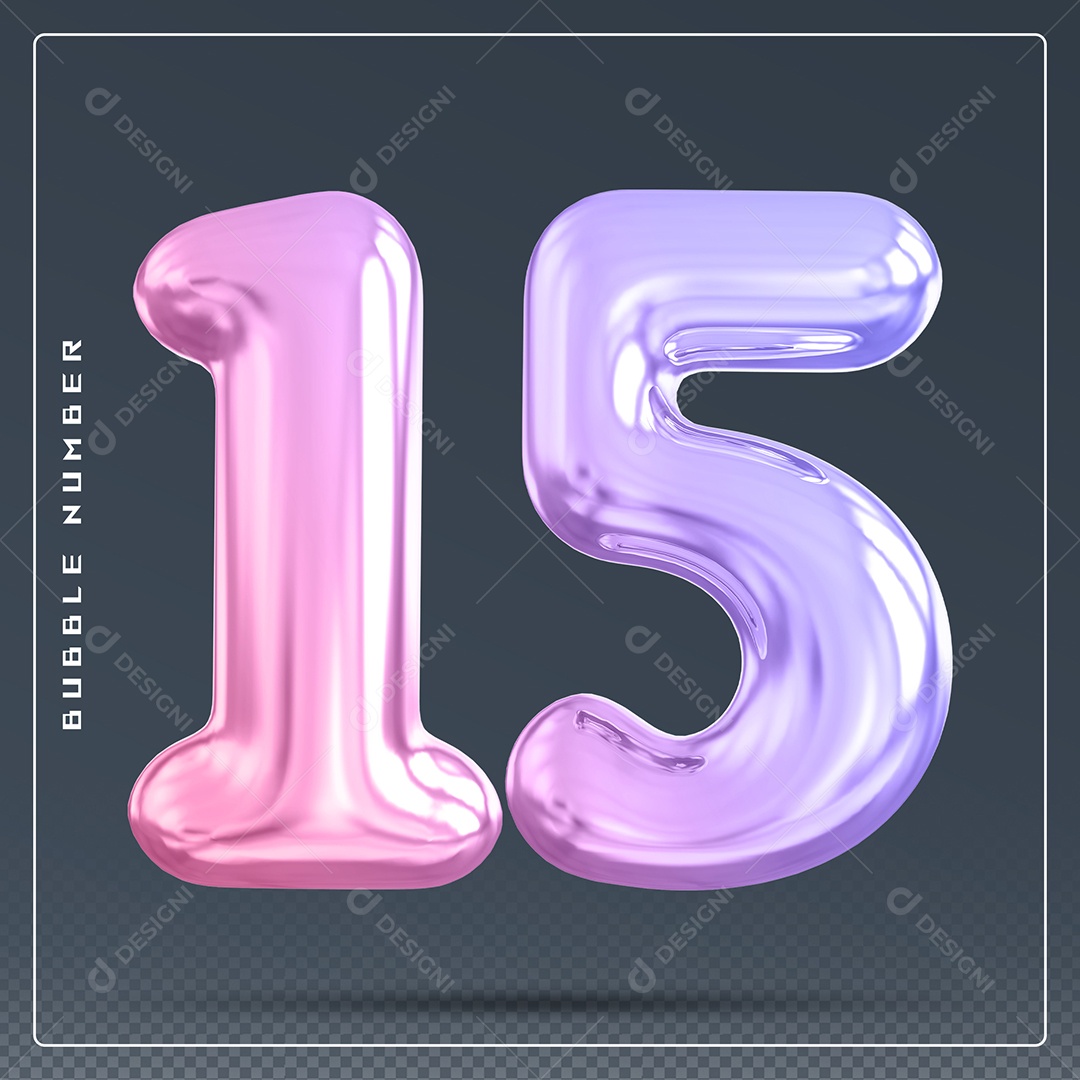 Elemento 3D Número 15 Colorido para Composição PSD