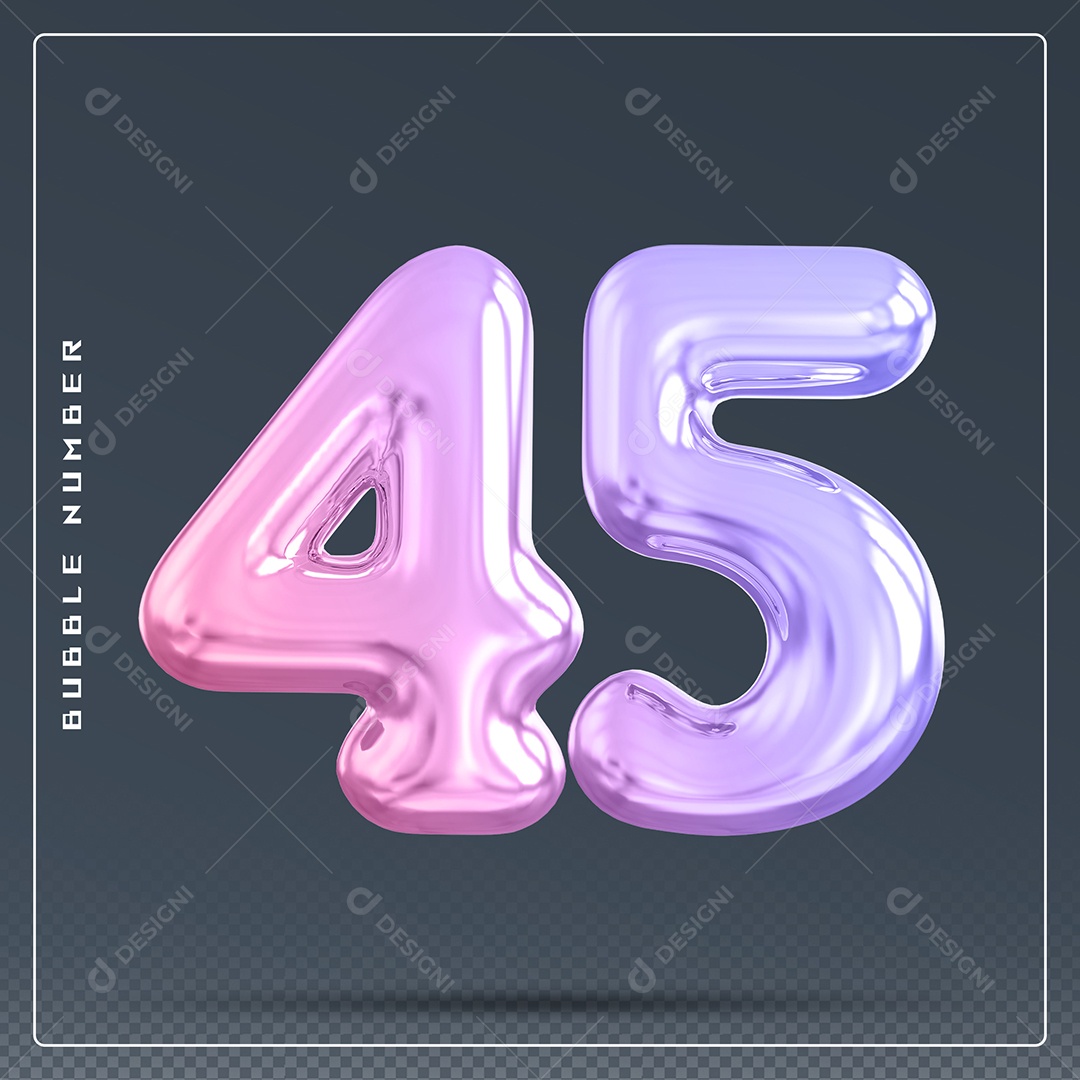 Elemento 3D Número 45 Colorido para Composição PSD