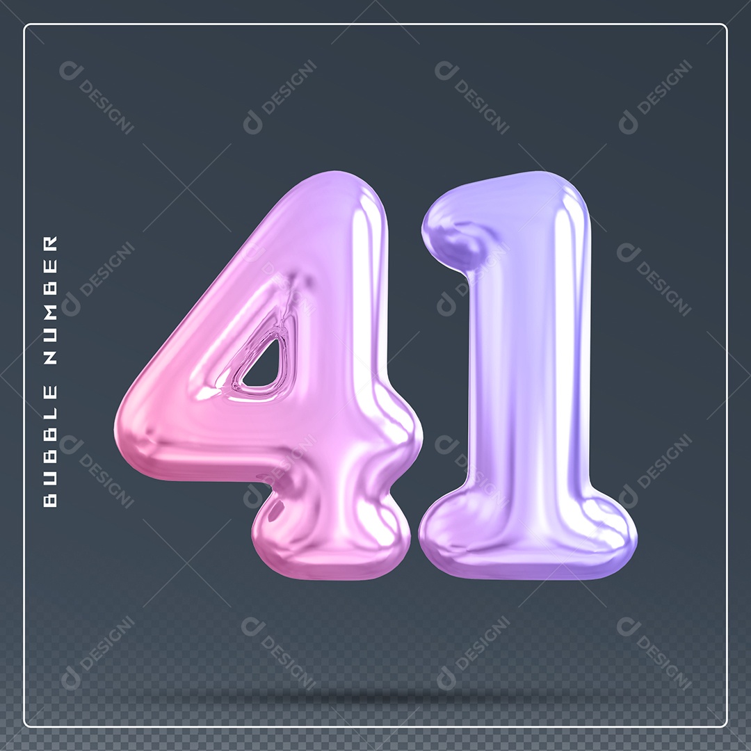 Elemento 3D Número 41 Colorido para Composição PSD