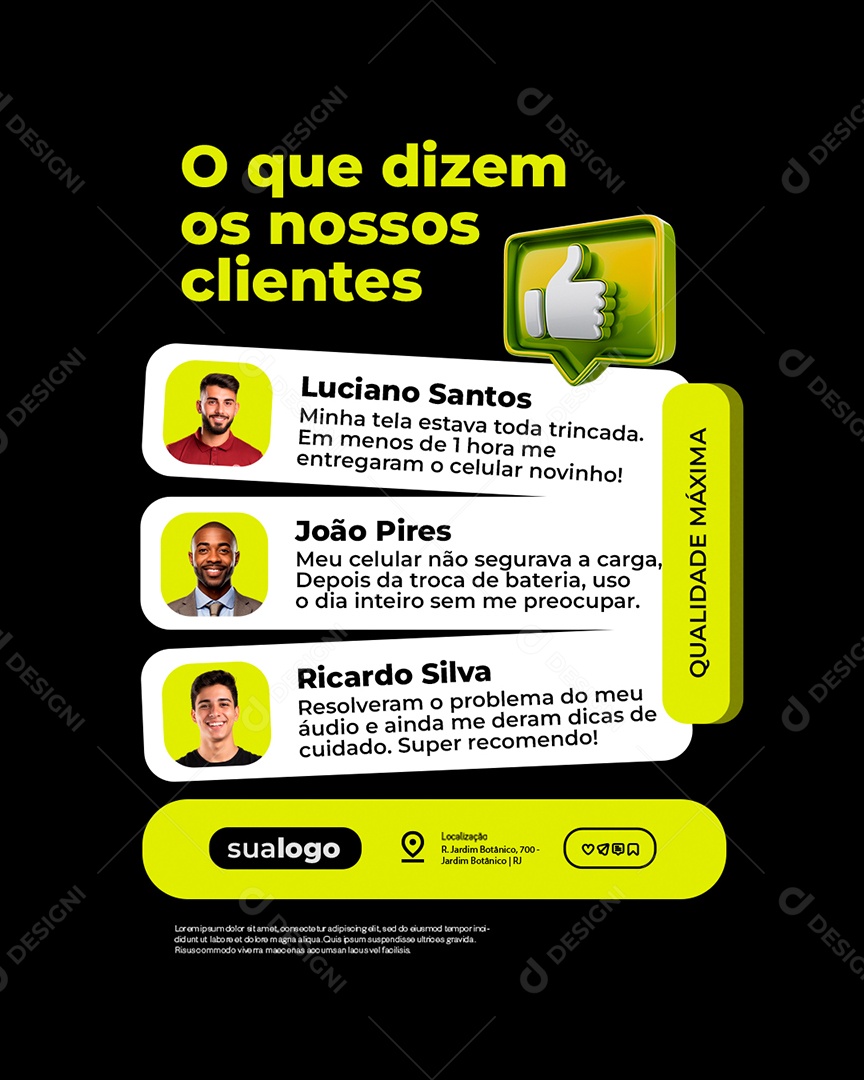 Manutenção de Celular O Que Dizem os Nossos Clientes Social Media PSD Editável