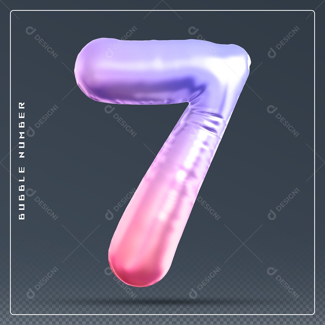Elemento 3D Número 7 Colorido para Composição PSD